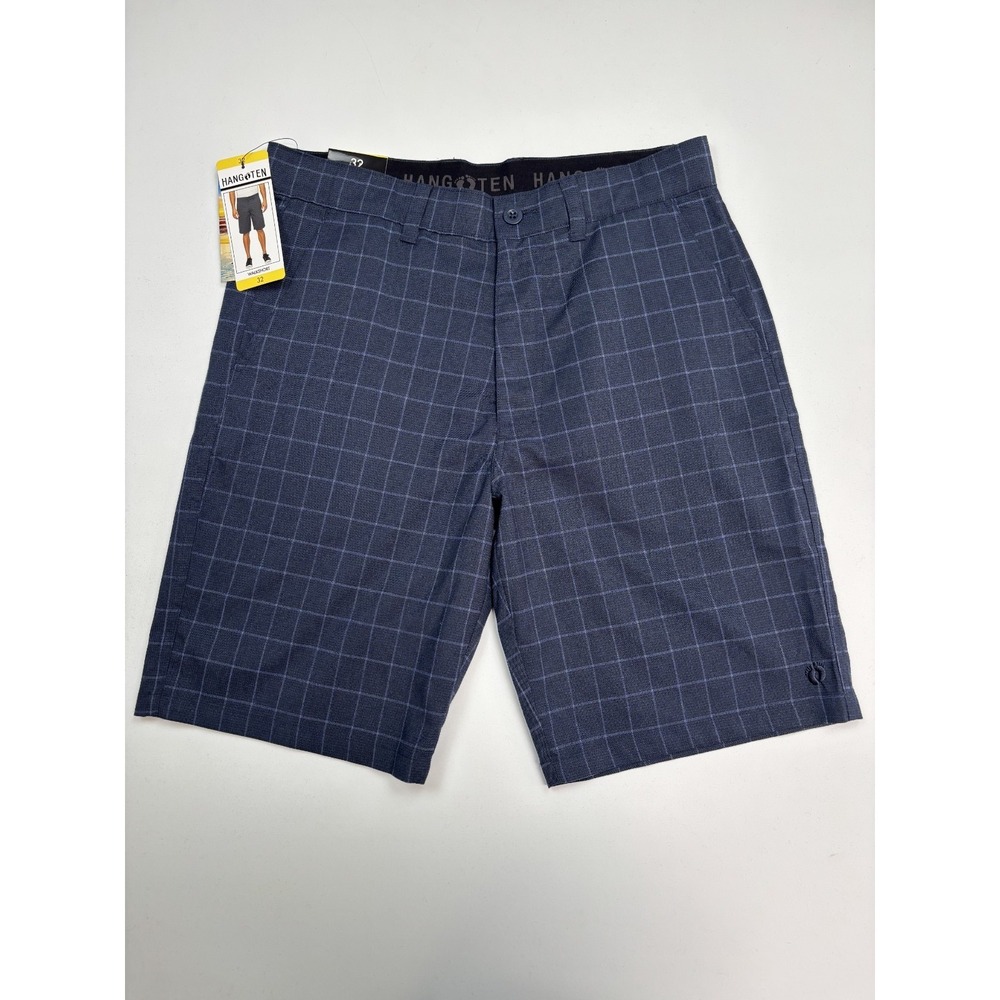 NWT Hang Ten Hybrid Walkshort Mens 32 Blue Plaid Comfort Waistband‎ Stretch